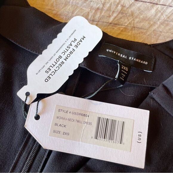 Universal Standard Moira V Neck Twill Dress Black Size 2XS (US 6-8) NEW - Picture 8 of 9